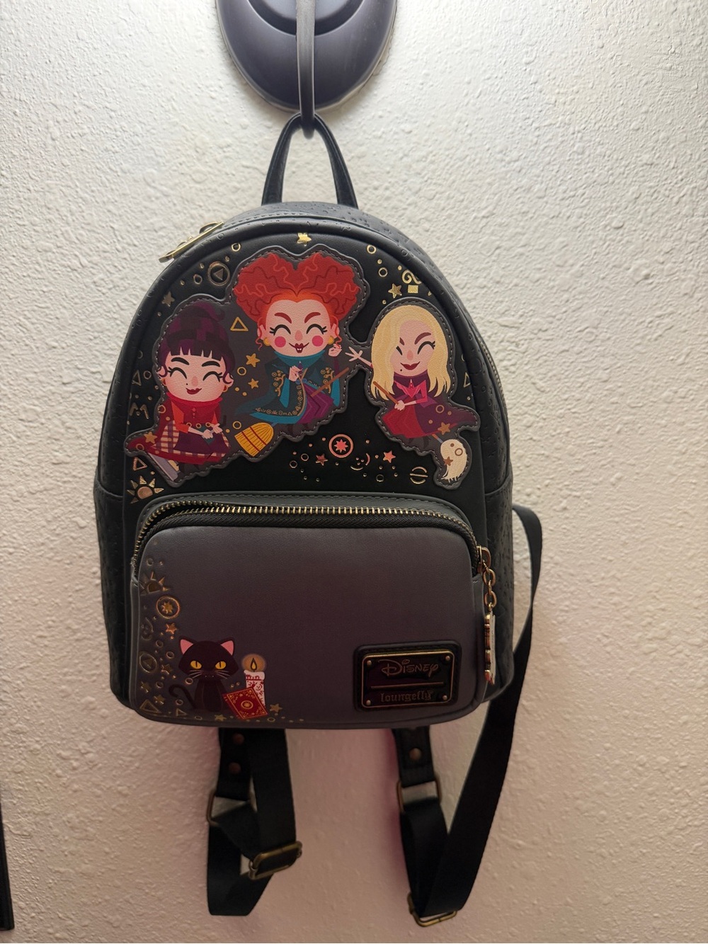 Loungefly Black Mini Backpack with Colorful Hocus Pocus Characters